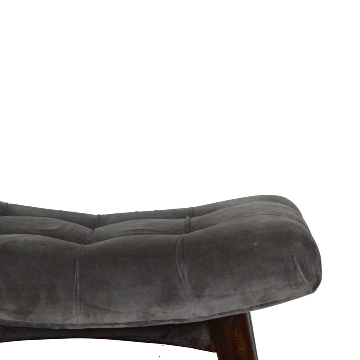Grey Cotton Velvet Curved Bench - Solid Mango Wood Seating Furniture for Entryway - product view 6 showing handcrafted...