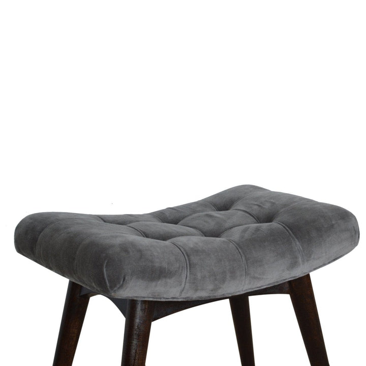 Grey Cotton Velvet Curved Bench - Solid Mango Wood Seating Furniture for Entryway - product view 4 showing handcrafted...