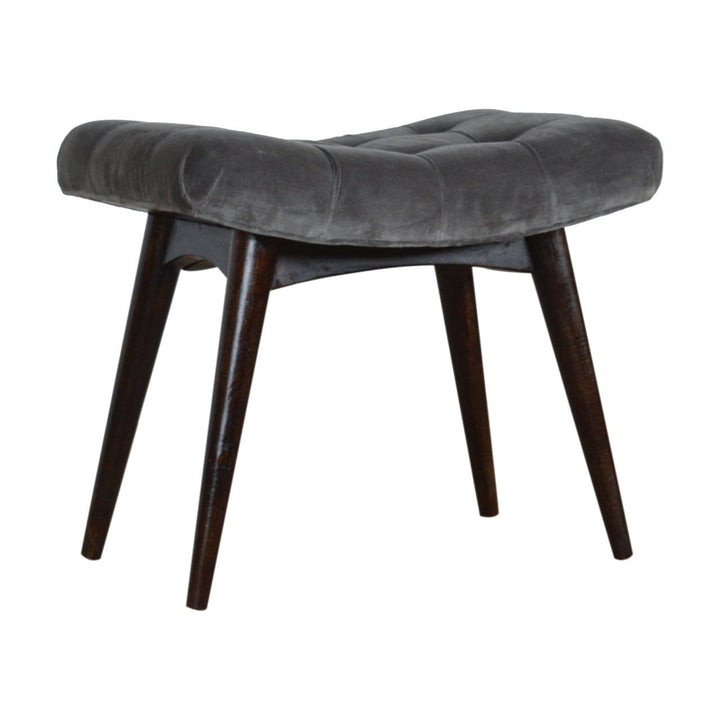 Grey Cotton Velvet Curved Bench - Solid Mango Wood Seating Furniture for Entryway - main view showing handcrafted solid...