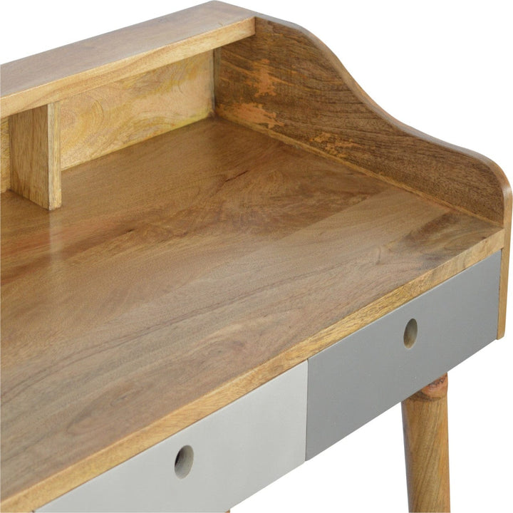 Grey Gallery Writing Desk - Solid Mango Wood Writing Table for Home Office - product view 7 showing handcrafted solid...