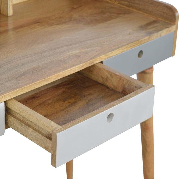Grey Gallery Writing Desk - Solid Mango Wood Writing Table for Home Office - product view 5 showing handcrafted solid...
