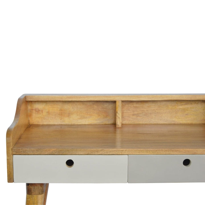 Grey Gallery Writing Desk - Solid Mango Wood Writing Table for Home Office - product view 4 showing handcrafted solid...