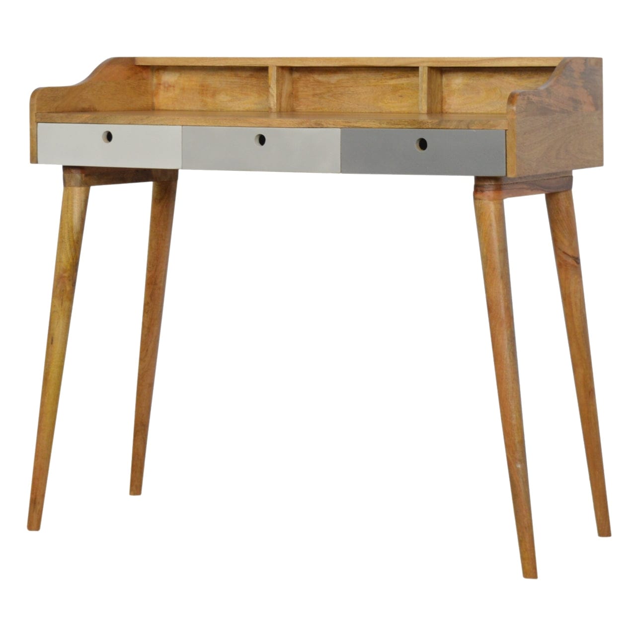 Grey Gallery Writing Desk - Solid Mango Wood Writing Table for Home Office - product view 2 showing handcrafted solid...