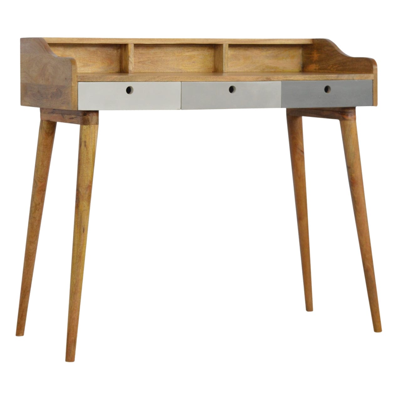 Grey Gallery Writing Desk - Solid Mango Wood Writing Table for Home Office - main view showing handcrafted solid mango...