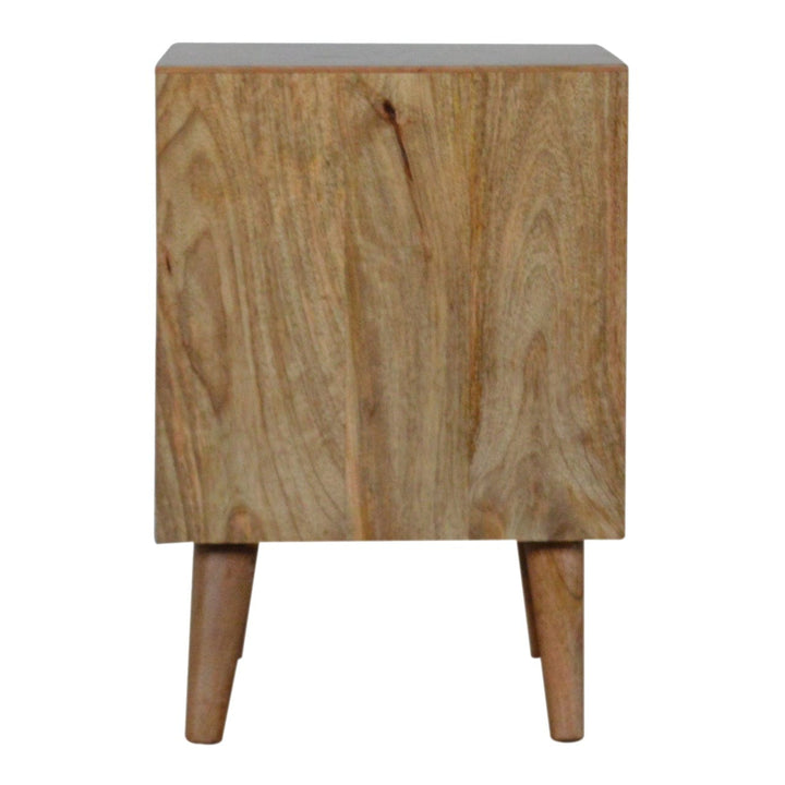 Grey Painted Cut-out Nightstand - Solid Mango Wood Bedside Table for Bedroom - product view 7 showing handcrafted solid...