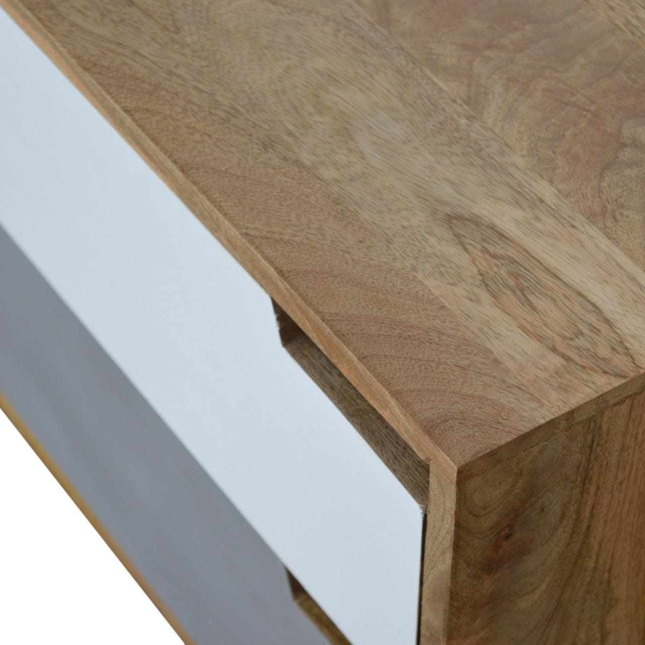 Grey Painted Cut-out Nightstand - Solid Mango Wood Bedside Table for Bedroom - product view 6 showing handcrafted solid...