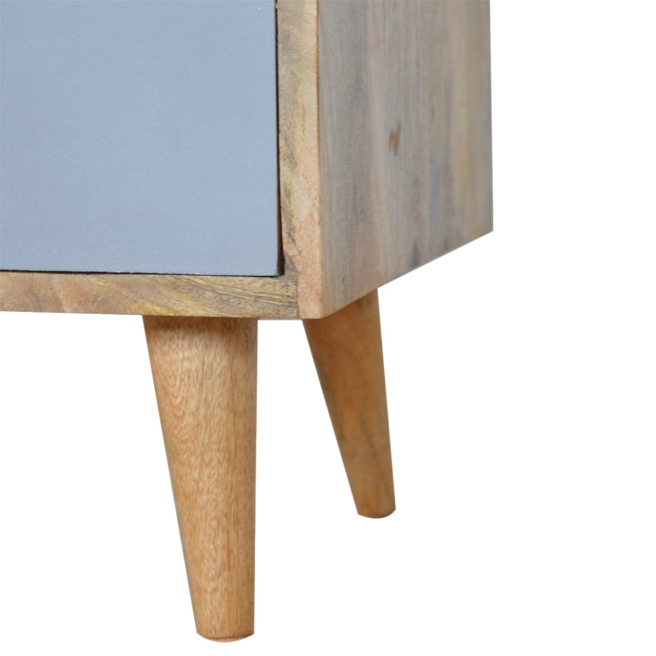 Grey Painted Cut-out Nightstand - Solid Mango Wood Bedside Table for Bedroom - product view 5 showing handcrafted solid...