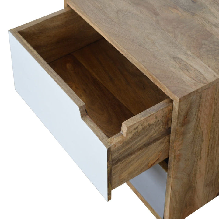 Grey Painted Cut-out Nightstand - Solid Mango Wood Bedside Table for Bedroom - product view 4 showing handcrafted solid...