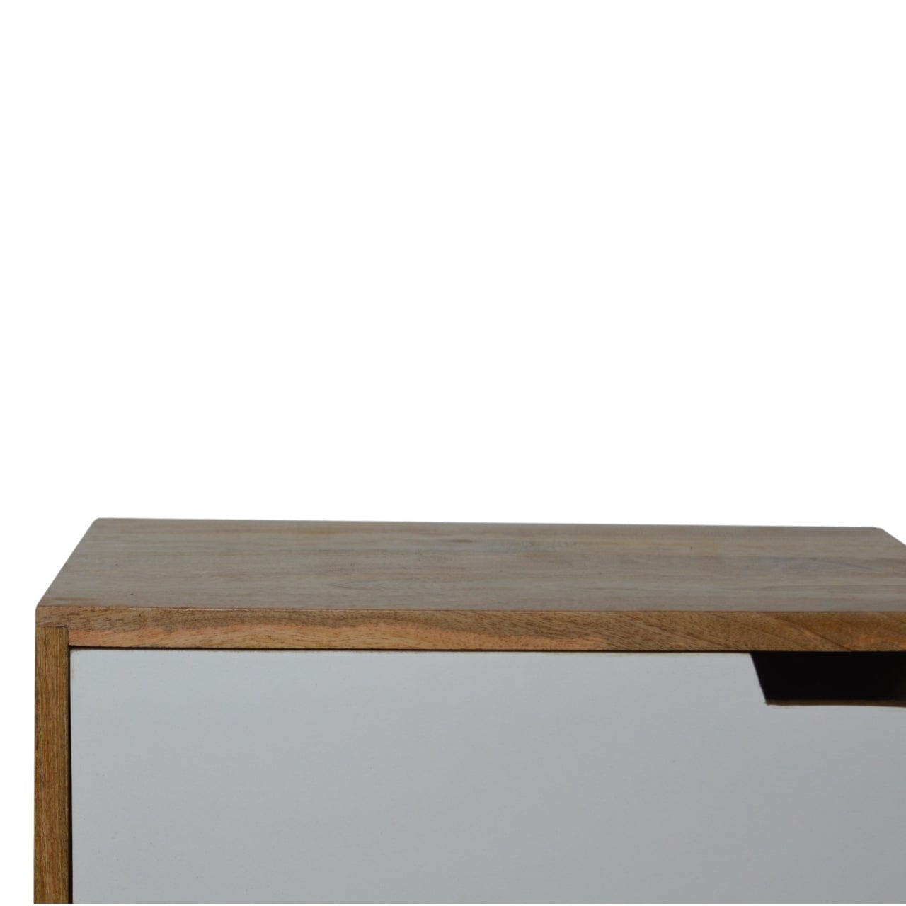 Grey Painted Cut-out Nightstand - Solid Mango Wood Bedside Table for Bedroom - product view 3 showing handcrafted solid...
