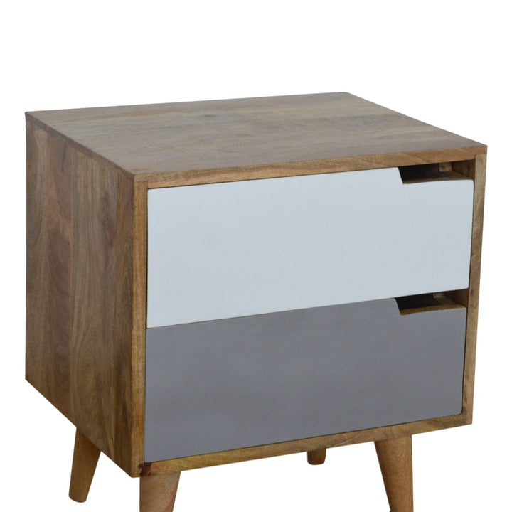 Grey Painted Cut-out Nightstand - Solid Mango Wood Bedside Table for Bedroom - product view 2 showing handcrafted solid...
