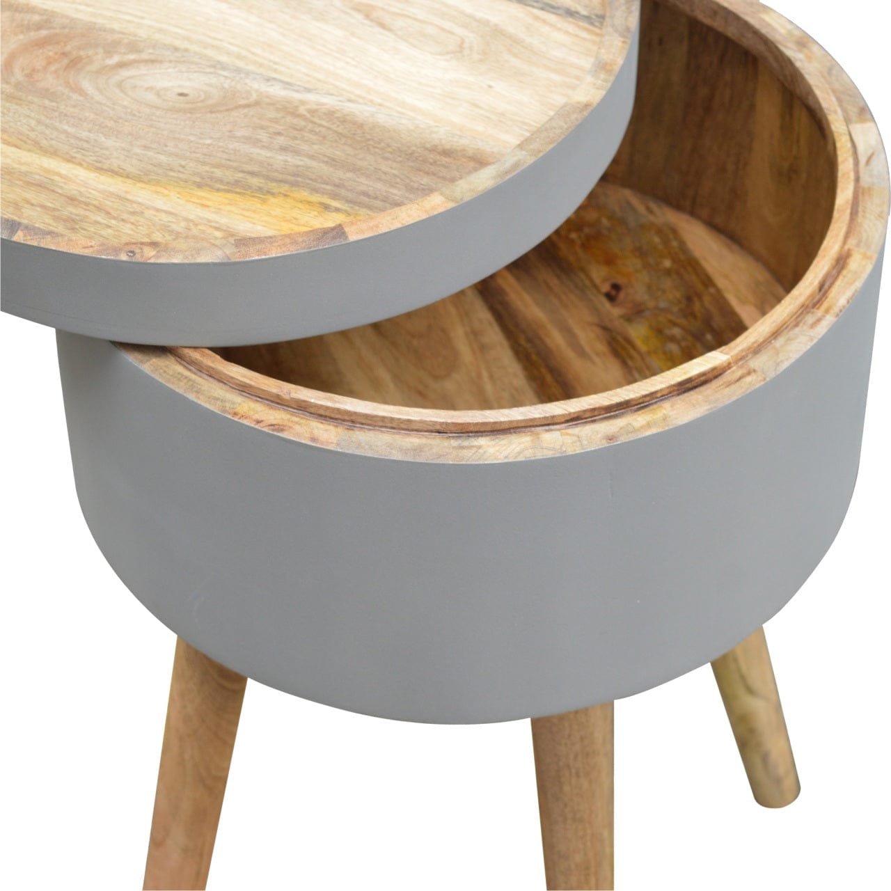 Grey Painted End Table - Solid Mango Wood Side Table for Living Room - product view 5 showing handcrafted solid mango...