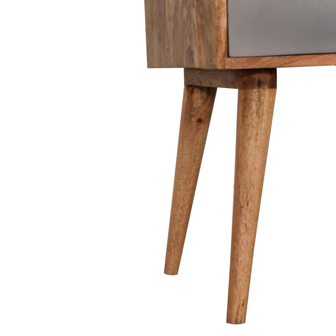 Grey Patterned Nightstand - Solid Mango Wood Bedside Table for Bedroom - product view 7 showing handcrafted solid mango...