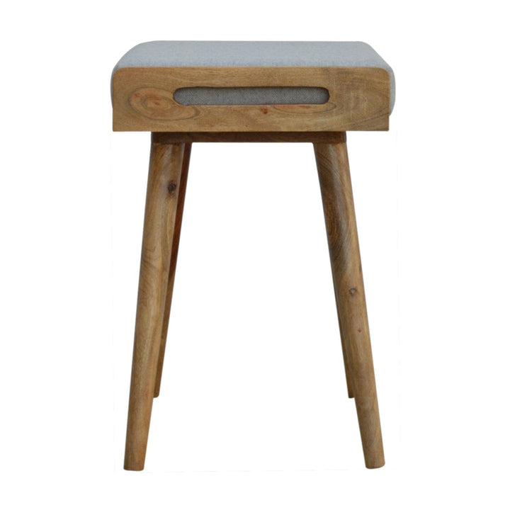Grey Tweed Tray Style Footstool - Solid Mango Wood Accent Stool for Living Room - product view 7 showing handcrafted...