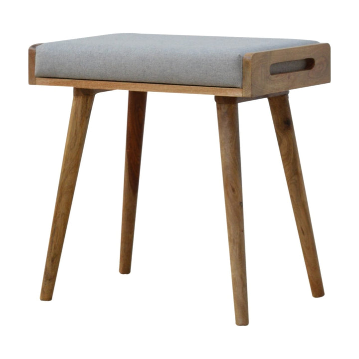 Grey Tweed Tray Style Footstool - Solid Mango Wood Accent Stool for Living Room - main view showing handcrafted solid...