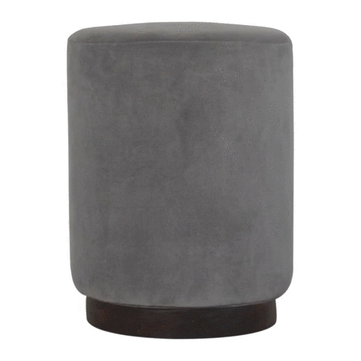 Grey Velvet Wooden Footstool - Solid Mango Wood Accent Stool for Living Room - product view 8 showing handcrafted solid...