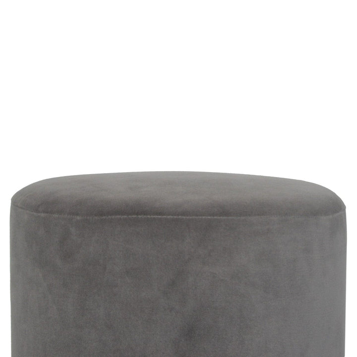 Grey Velvet Wooden Footstool - Solid Mango Wood Accent Stool for Living Room - product view 6 showing handcrafted solid...