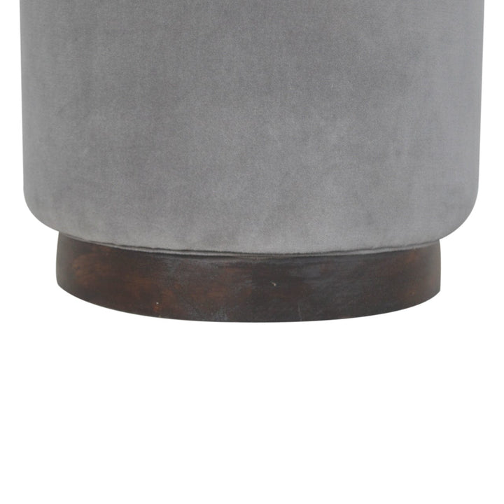 Grey Velvet Wooden Footstool - Solid Mango Wood Accent Stool for Living Room - product view 5 showing handcrafted solid...