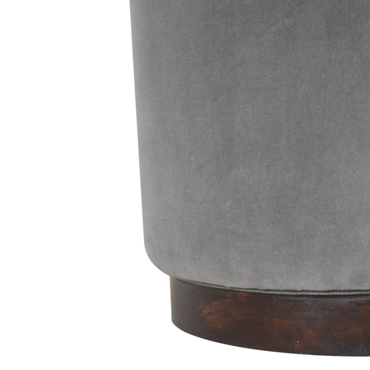 Grey Velvet Wooden Footstool - Solid Mango Wood Accent Stool for Living Room - product view 4 showing handcrafted solid...