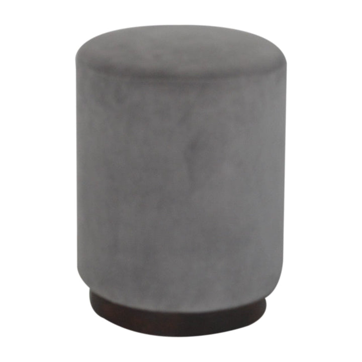 Grey Velvet Wooden Footstool - Solid Mango Wood Accent Stool for Living Room - product view 2 showing handcrafted solid...