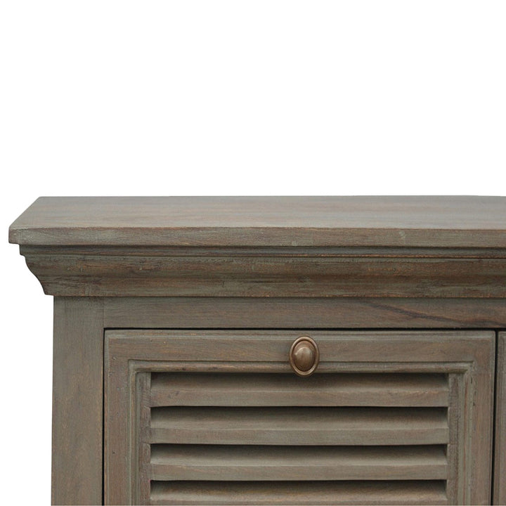 Grey Wash 5 Shutter Buffet for Dining Room in Solid Mango Wood - product view 4 showing handcrafted solid mango wood...