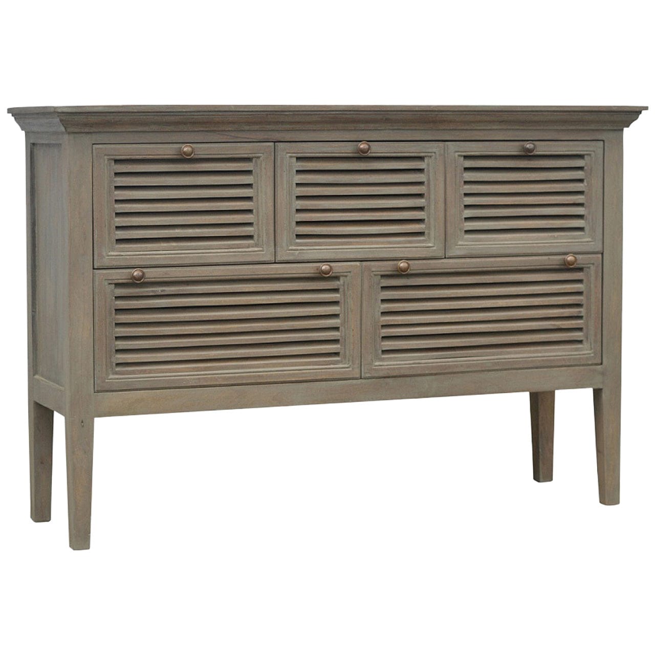 Grey Wash 5 Shutter Buffet for Dining Room in Solid Mango Wood - main view showing handcrafted solid mango wood sideboard