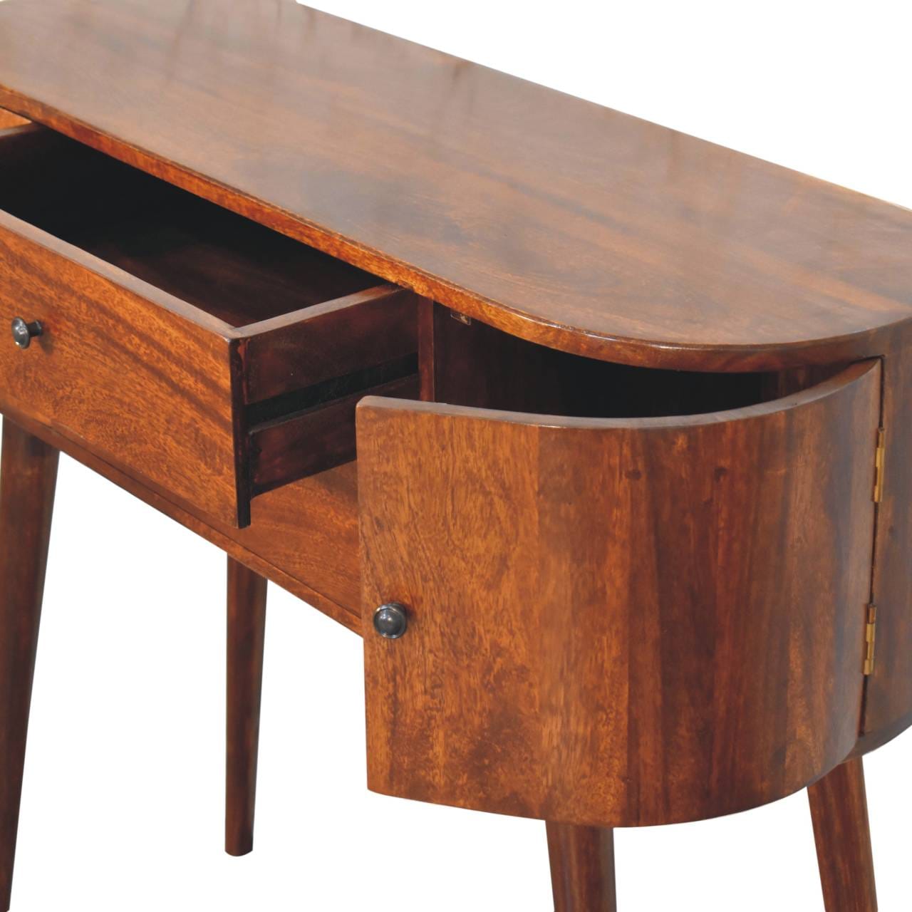 Grove Chestnut Console Table - Solid Mango Wood Hallway Console for Entryway - product view 6 showing handcrafted solid...