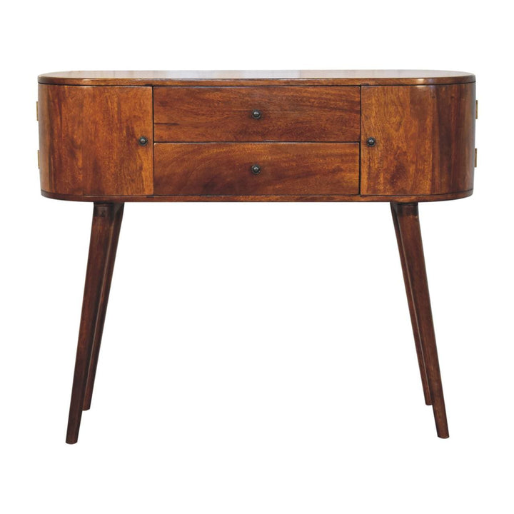 Grove Chestnut Console Table - Solid Mango Wood Hallway Console for Entryway - product view 2 showing handcrafted solid...