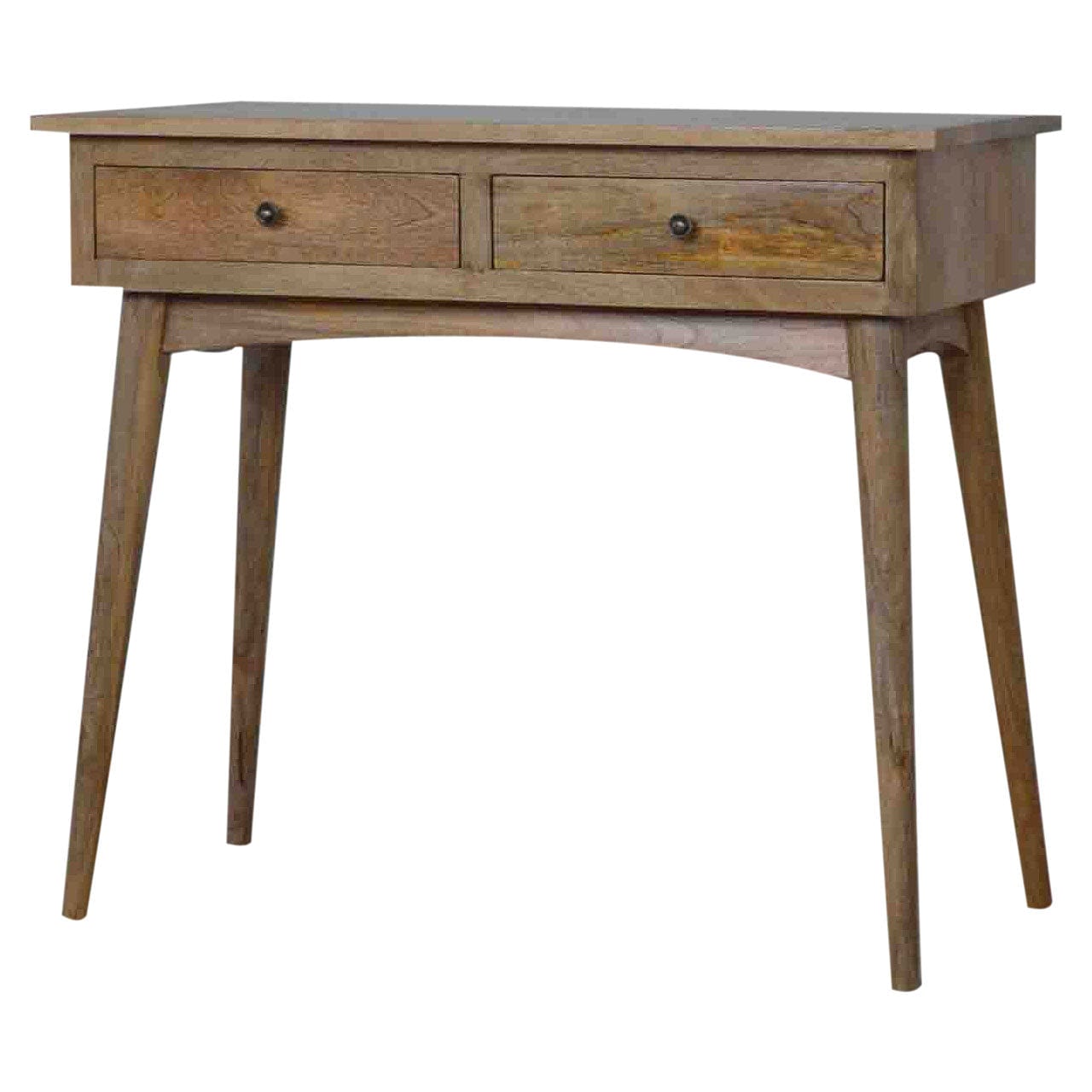 mango wood hallway console table with two drawers, perfect for stylish entryway storage and display.
