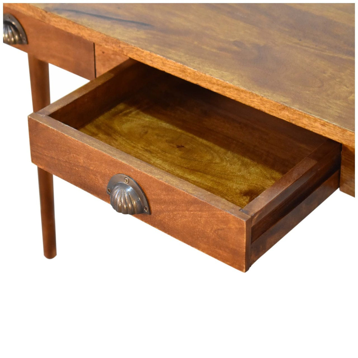 Handcrafted 2 Drawer Chestnut Writing Desk - Solid Mango Wood Writing Table for Home Office - product view 6 showing...