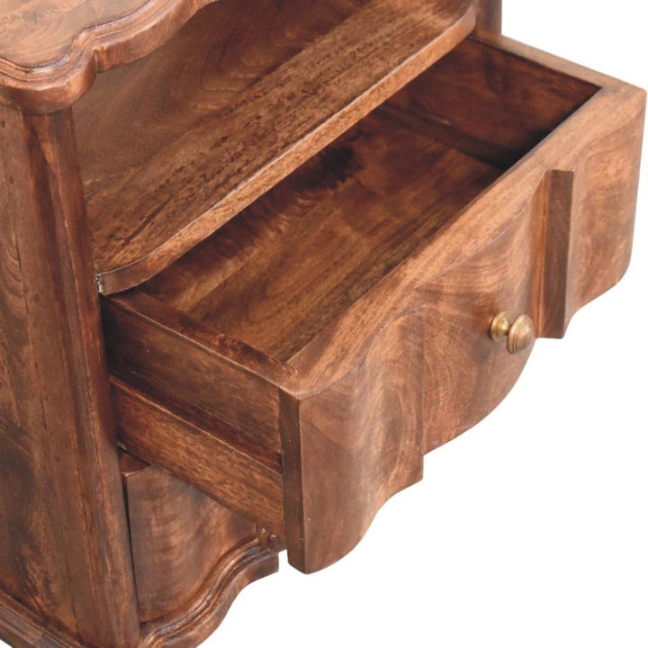 Handcrafted 2-Drawer Nightstand - Solid Mango Wood Bedside Table for Bedroom - product view 6 showing handcrafted solid...