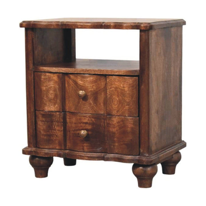 Handcrafted 2-Drawer Nightstand - Solid Mango Wood Bedside Table for Bedroom - product view 3 showing handcrafted solid...