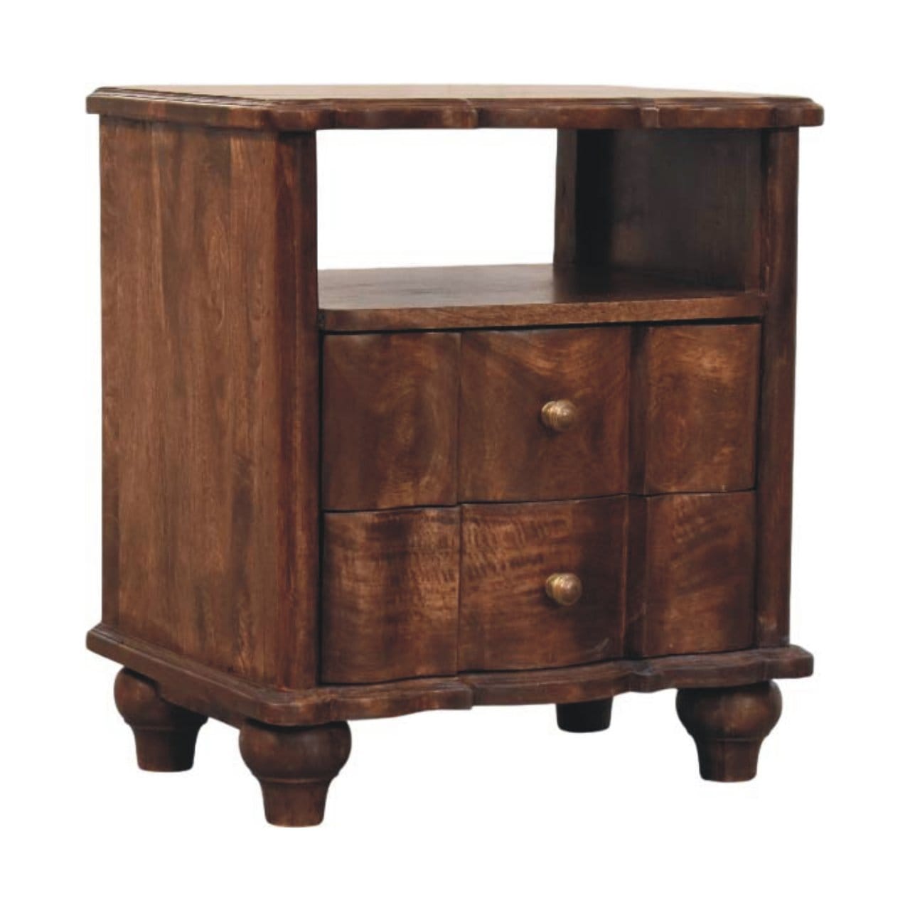 Handcrafted 2-Drawer Nightstand - Solid Mango Wood Bedside Table for Bedroom - product view 2 showing handcrafted solid...