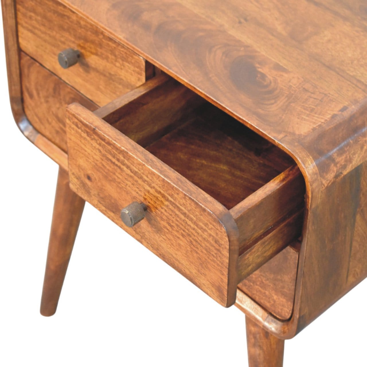 Handcrafted 3-Drawer Chestnut Nightstand - Solid Mango Wood Bedside Table for Bedroom - product view 7 showing...