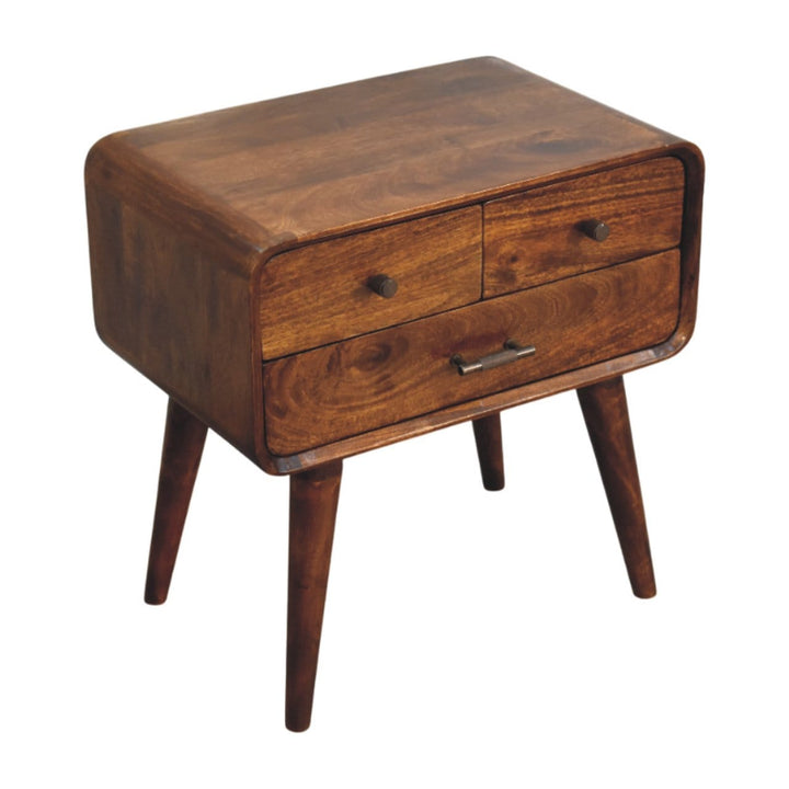 Handcrafted 3-Drawer Chestnut Nightstand - Solid Mango Wood Bedside Table for Bedroom - product view 6 showing...