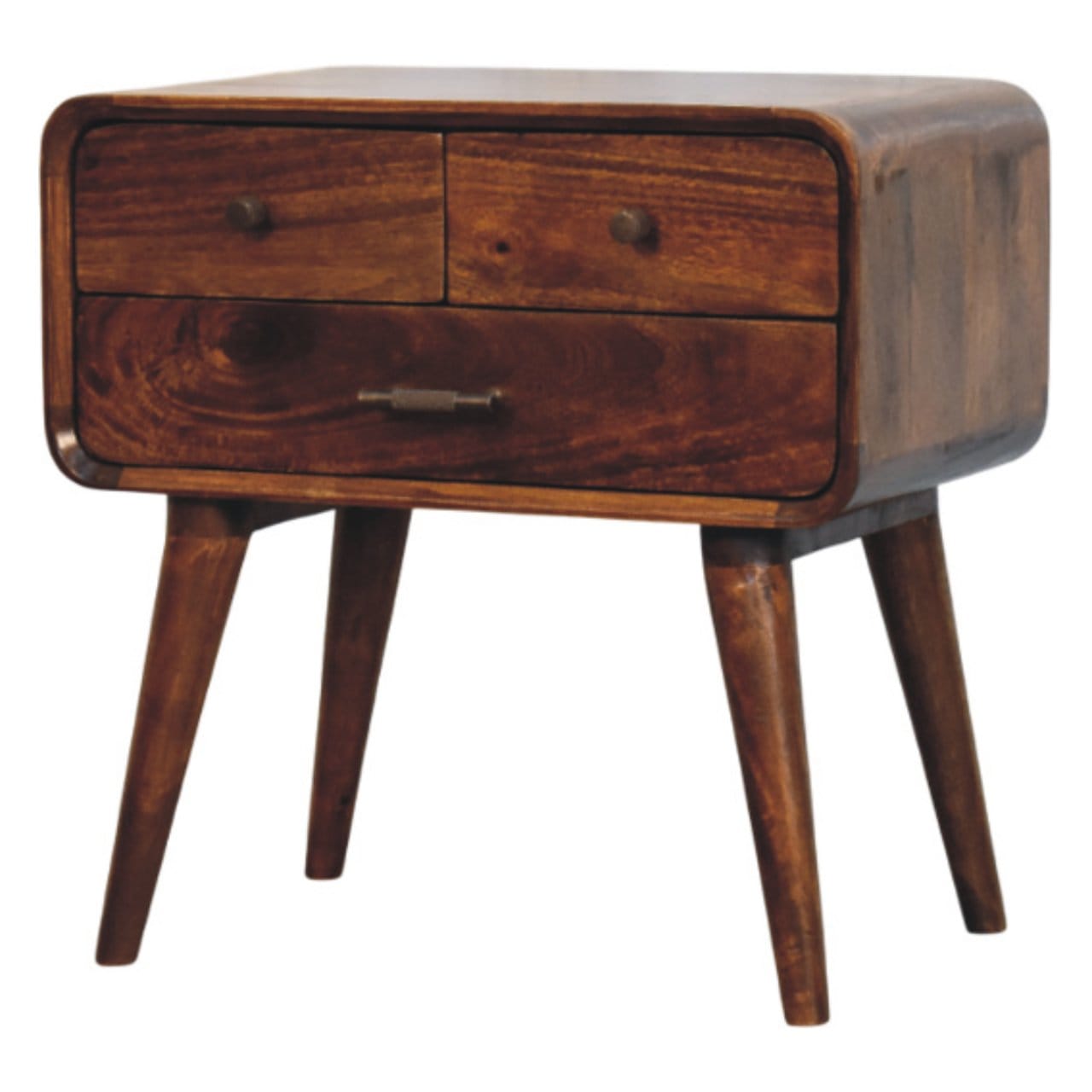 Handcrafted 3-Drawer Chestnut Nightstand - Solid Mango Wood Bedside Table for Bedroom - product view 3 showing...