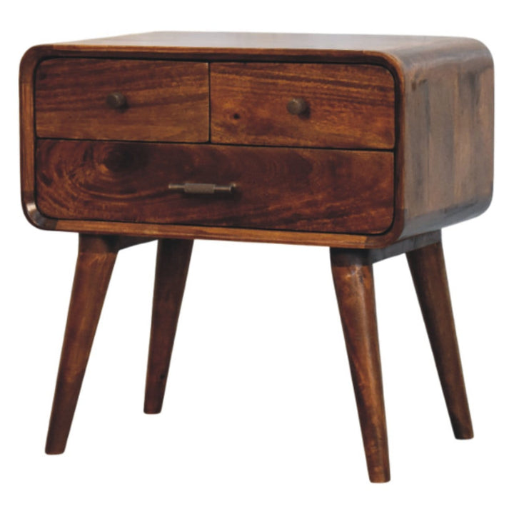 Handcrafted 3-Drawer Chestnut Nightstand - Solid Mango Wood Bedside Table for Bedroom - product view 3 showing...