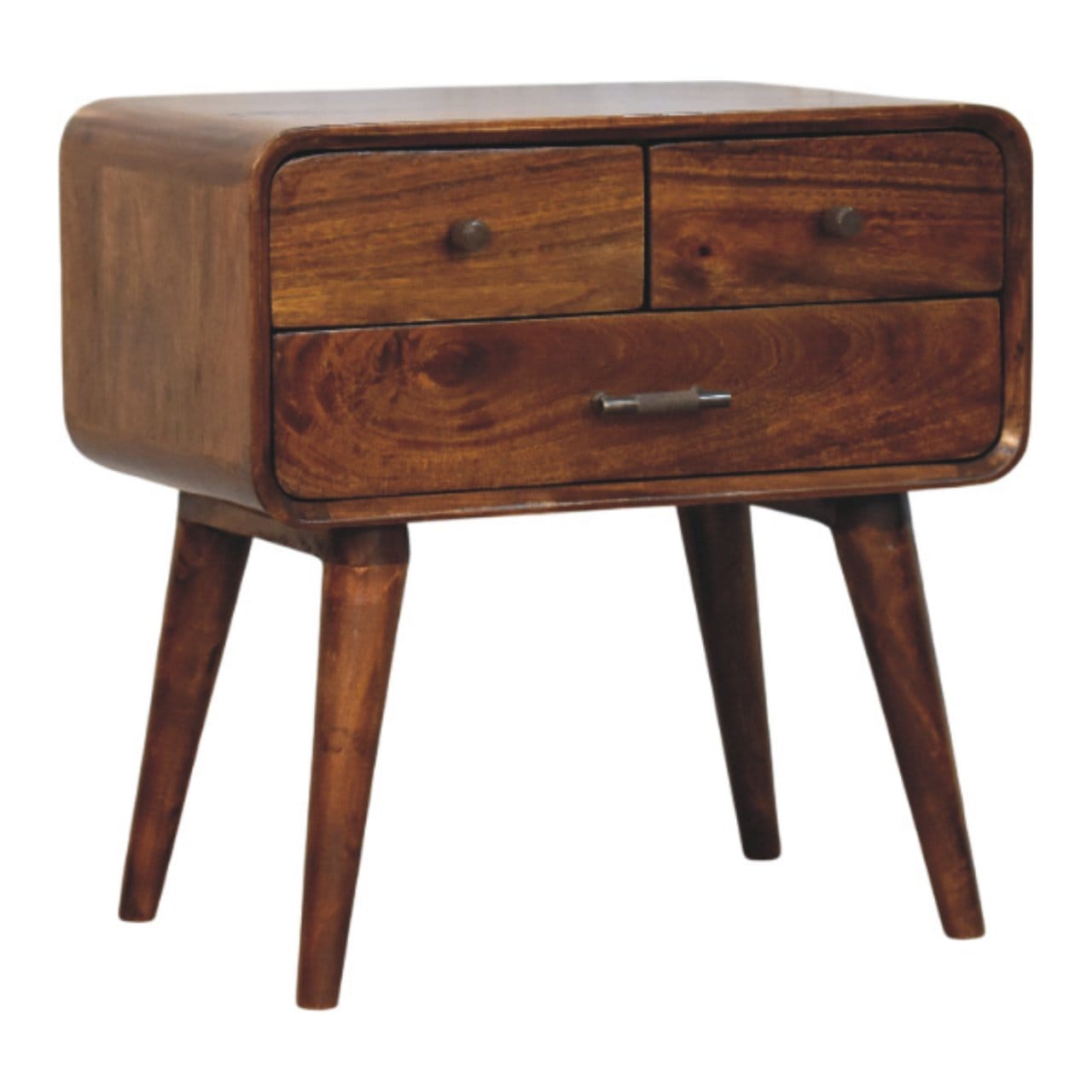 Handcrafted 3-Drawer Chestnut Nightstand - Solid Mango Wood Bedside Table for Bedroom - product view 2 showing...