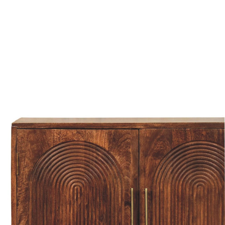 Handcrafted Arco Groove Sideboard - Solid Mango Wood Buffet Cabinet for Dining Room - product view 4 showing handcrafted...