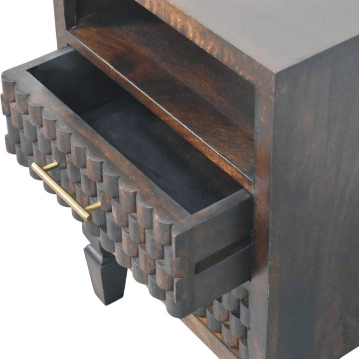 Handcrafted Arno Nightstand - Solid Mango Wood Bedside Table for Bedroom - product view 6 showing handcrafted solid mango...