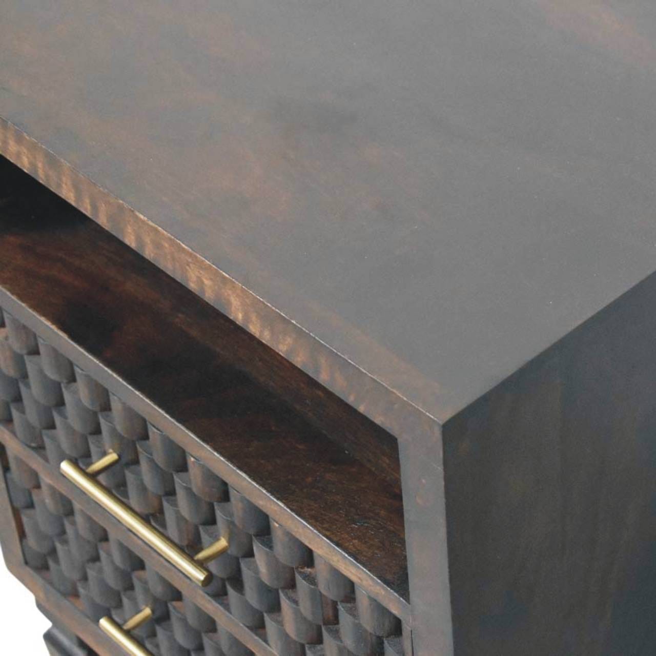Handcrafted Arno Nightstand - Solid Mango Wood Bedside Table for Bedroom - product view 5 showing handcrafted solid mango...