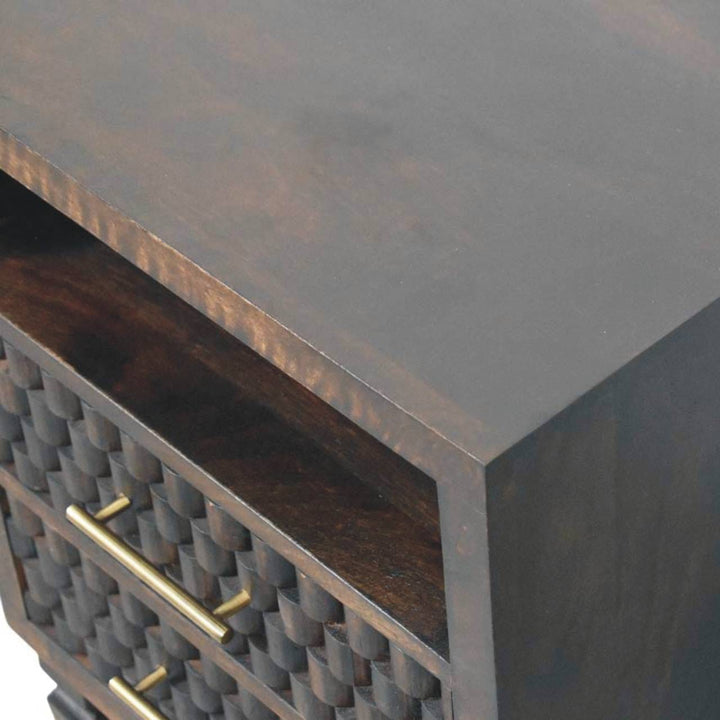Handcrafted Arno Nightstand - Solid Mango Wood Bedside Table for Bedroom - product view 5 showing handcrafted solid mango...