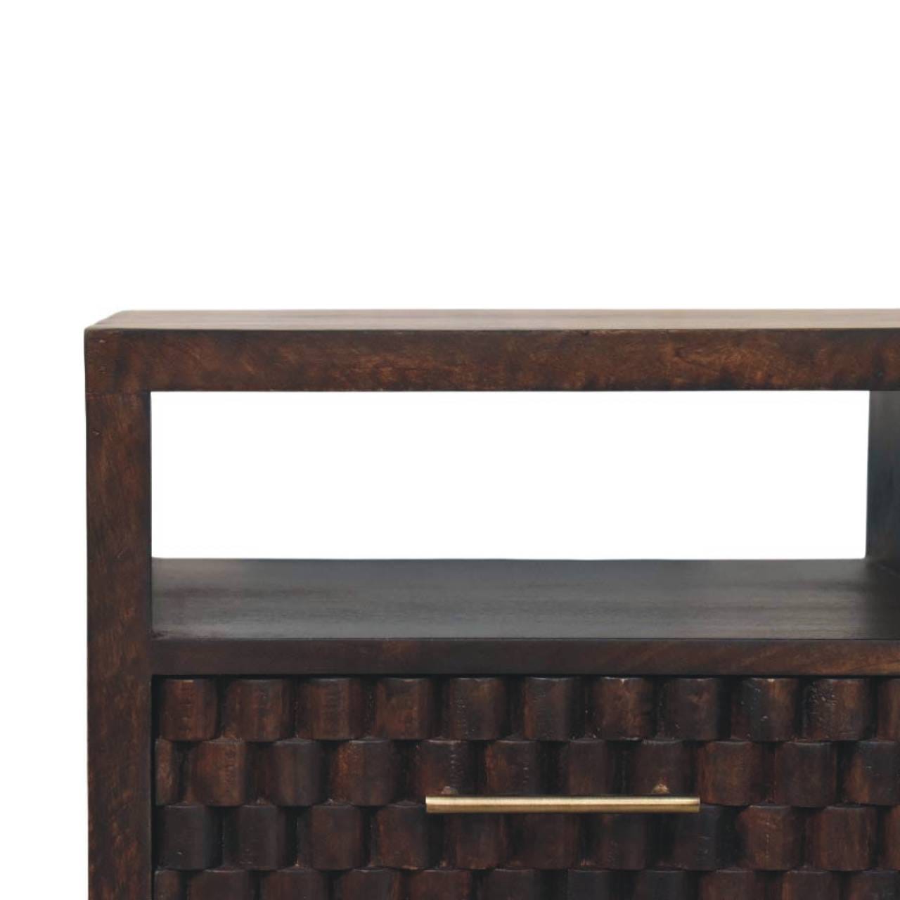 Handcrafted Arno Nightstand - Solid Mango Wood Bedside Table for Bedroom - product view 4 showing handcrafted solid mango...