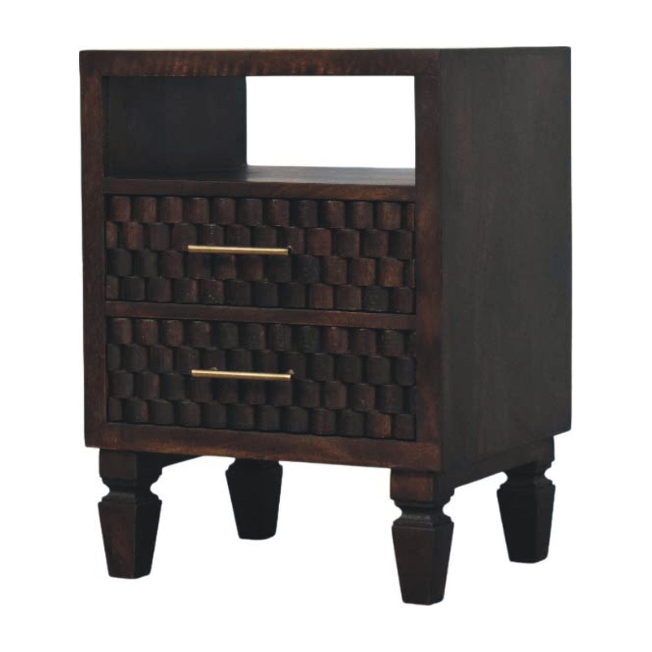 Handcrafted Arno Nightstand - Solid Mango Wood Bedside Table for Bedroom - product view 3 showing handcrafted solid mango...