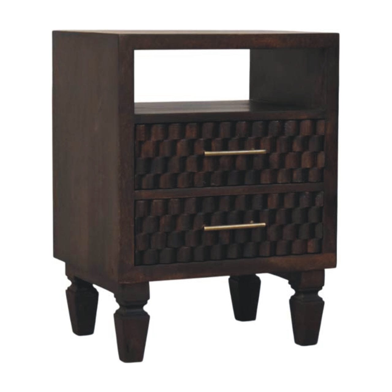 Handcrafted Arno Nightstand - Solid Mango Wood Bedside Table for Bedroom - product view 2 showing handcrafted solid mango...