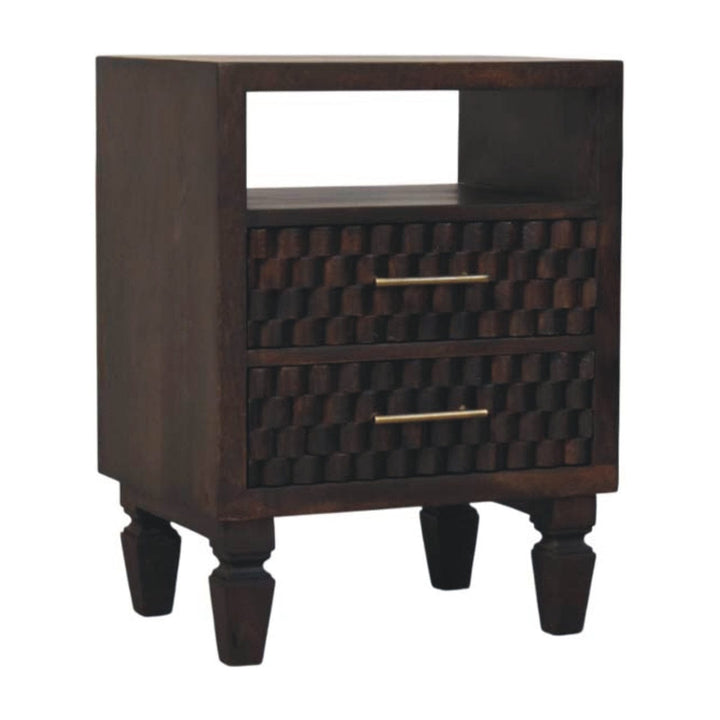 Handcrafted Arno Nightstand - Solid Mango Wood Bedside Table for Bedroom - product view 2 showing handcrafted solid mango...