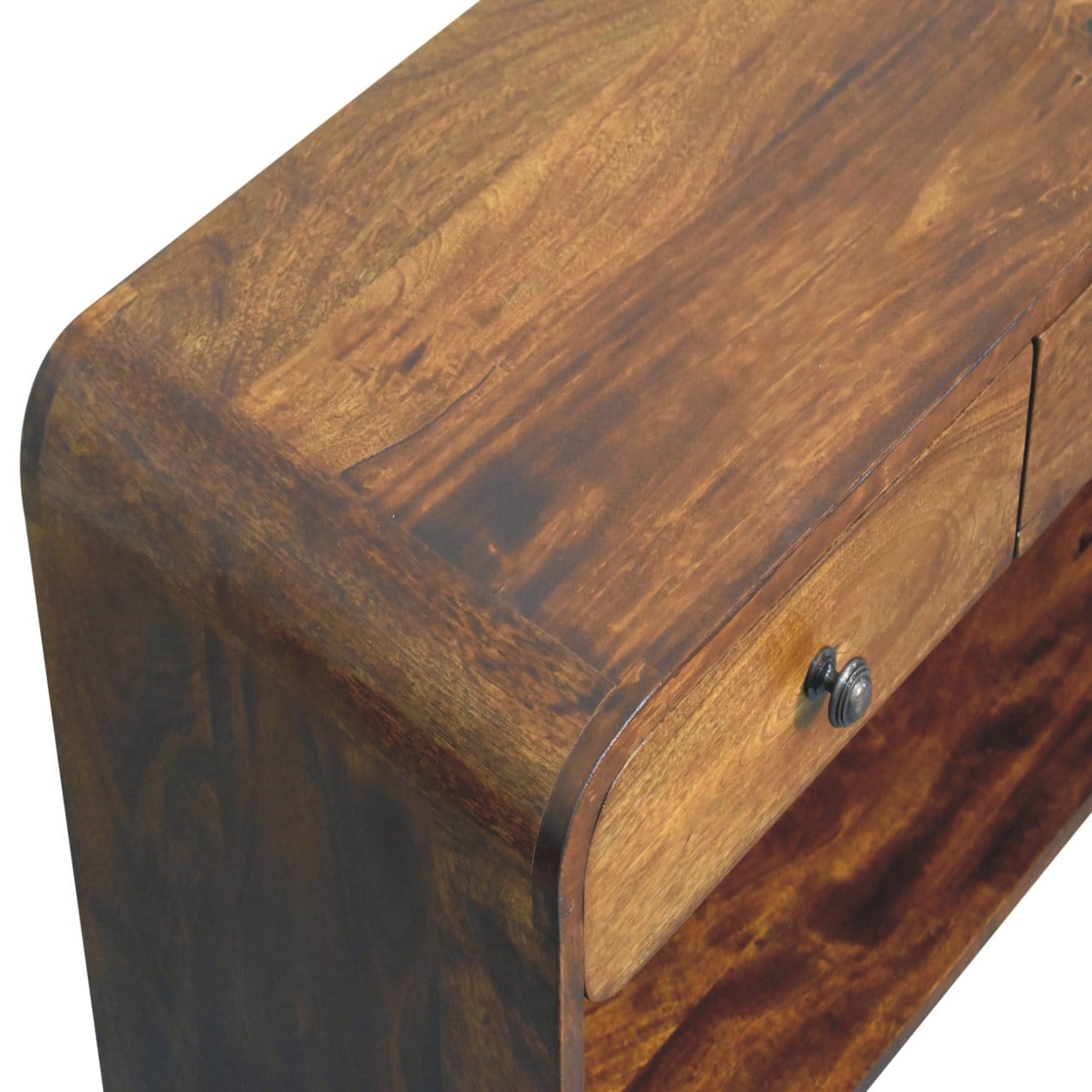 Handcrafted Aspen Slim TV Stand - Solid Mango Wood Entertainment Center for Living Room - product view 6 showing...