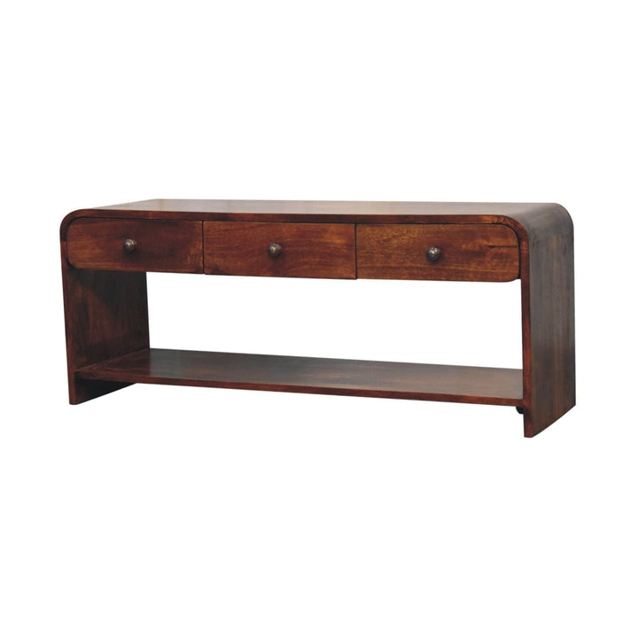 Handcrafted Aspen Slim TV Stand - Solid Mango Wood Entertainment Center for Living Room - product view 3 showing...