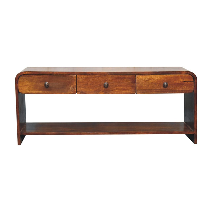 Handcrafted Aspen Slim TV Stand - Solid Mango Wood Entertainment Center for Living Room - product view 2 showing...