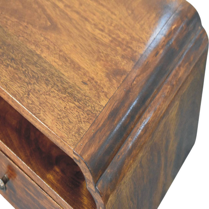 Handcrafted Avora Wall-Mounted Chestnut Nightstand - Solid Mango Wood Bedside Table for Bedroom - product view 7 showing...