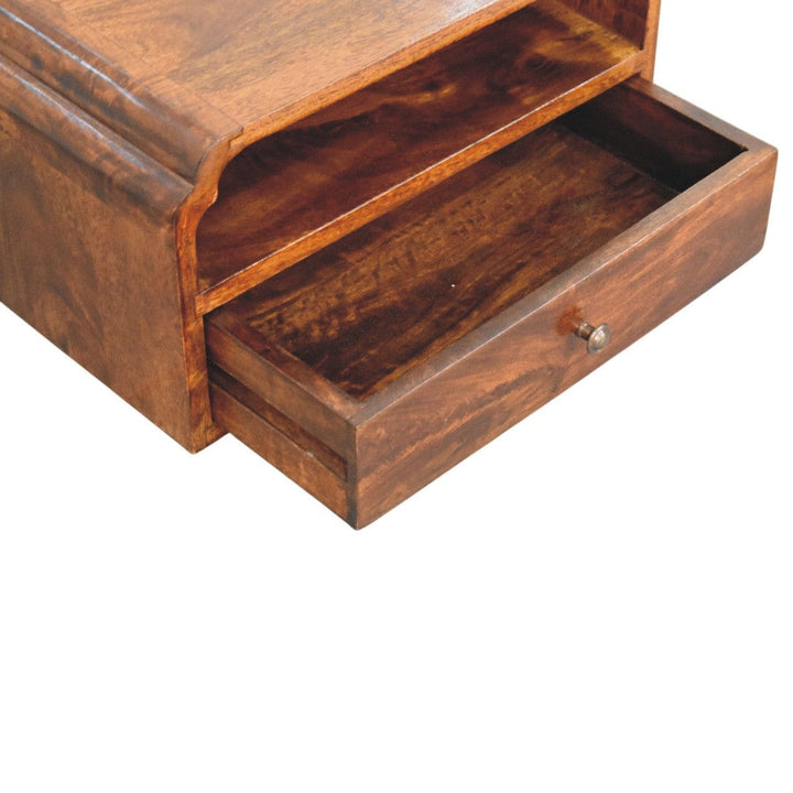 Handcrafted Avora Wall-Mounted Chestnut Nightstand - Solid Mango Wood Bedside Table for Bedroom - product view 6 showing...
